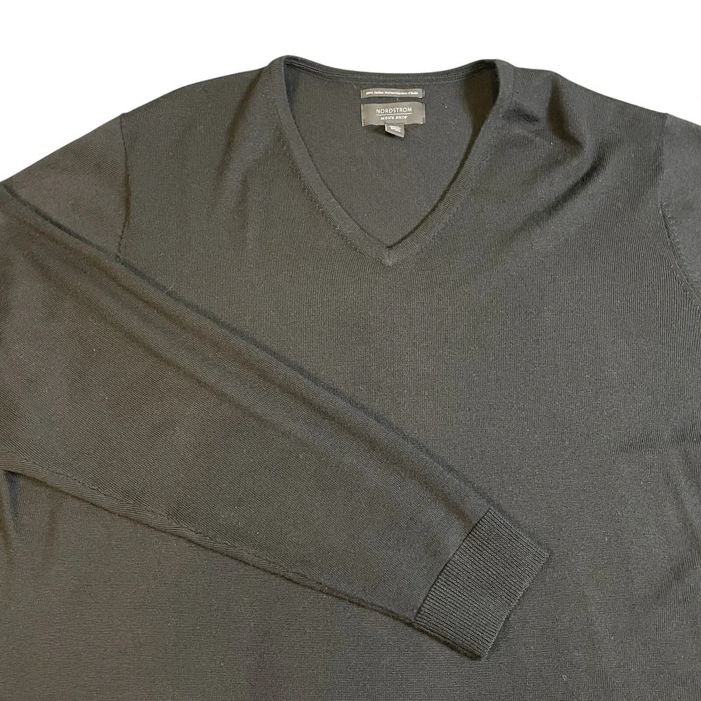 Nordstrom Men Shop Sweater Men's Size XXL Black 100% Italian Merino Wool Classic